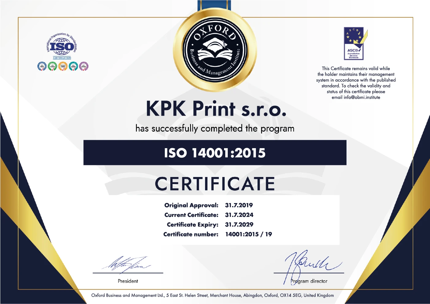 Certifikát: iso 14001-2015